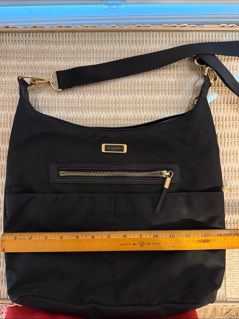 Baggallini Black Nylon Hobo Crossbody with Gold Accents